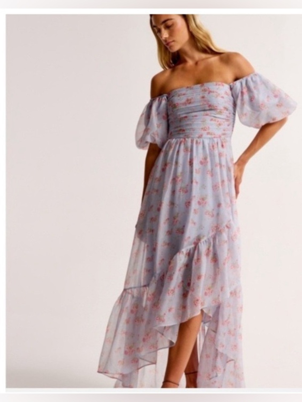 Abercrombie & Fitch Emerson Off Shoulder Floral Drama Maxi Dress Coquette
